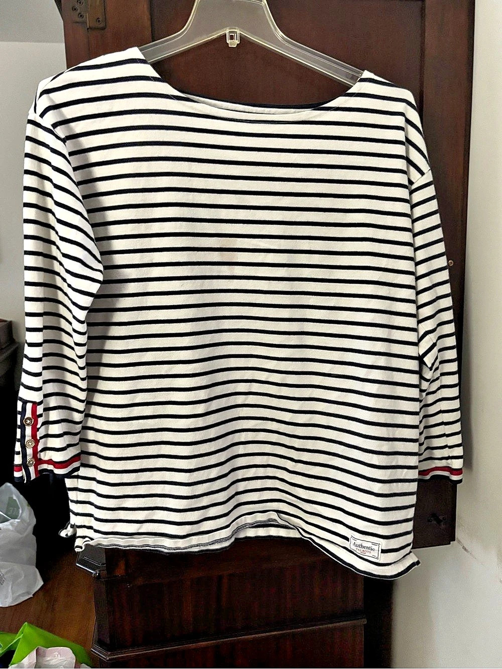 Talbots Authentic Striped Long Sleeve Cotton Top in White & Black Size XL